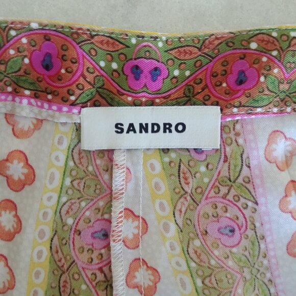 Sandro silky lightweight floral striped wide leg pants pink green 42 converts 10 - Picture 12 of 16